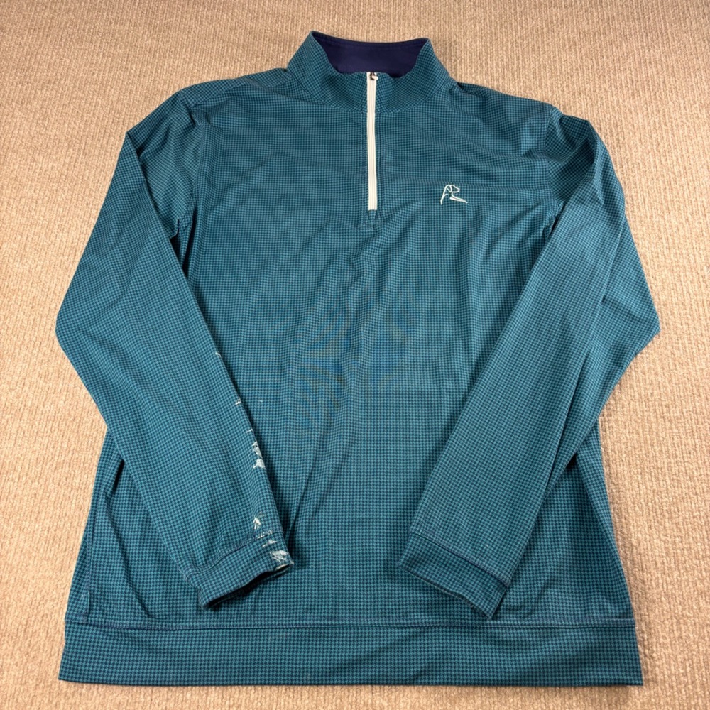 Rhoback Blue Green Houndstooth Performance Quarter Zip Men's Size Medium FLAW